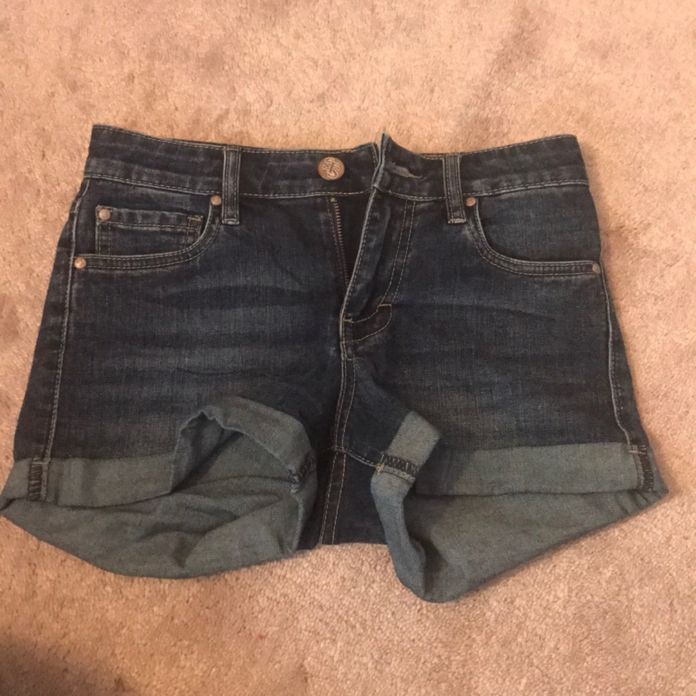 Medium wash high waisted jean shorts